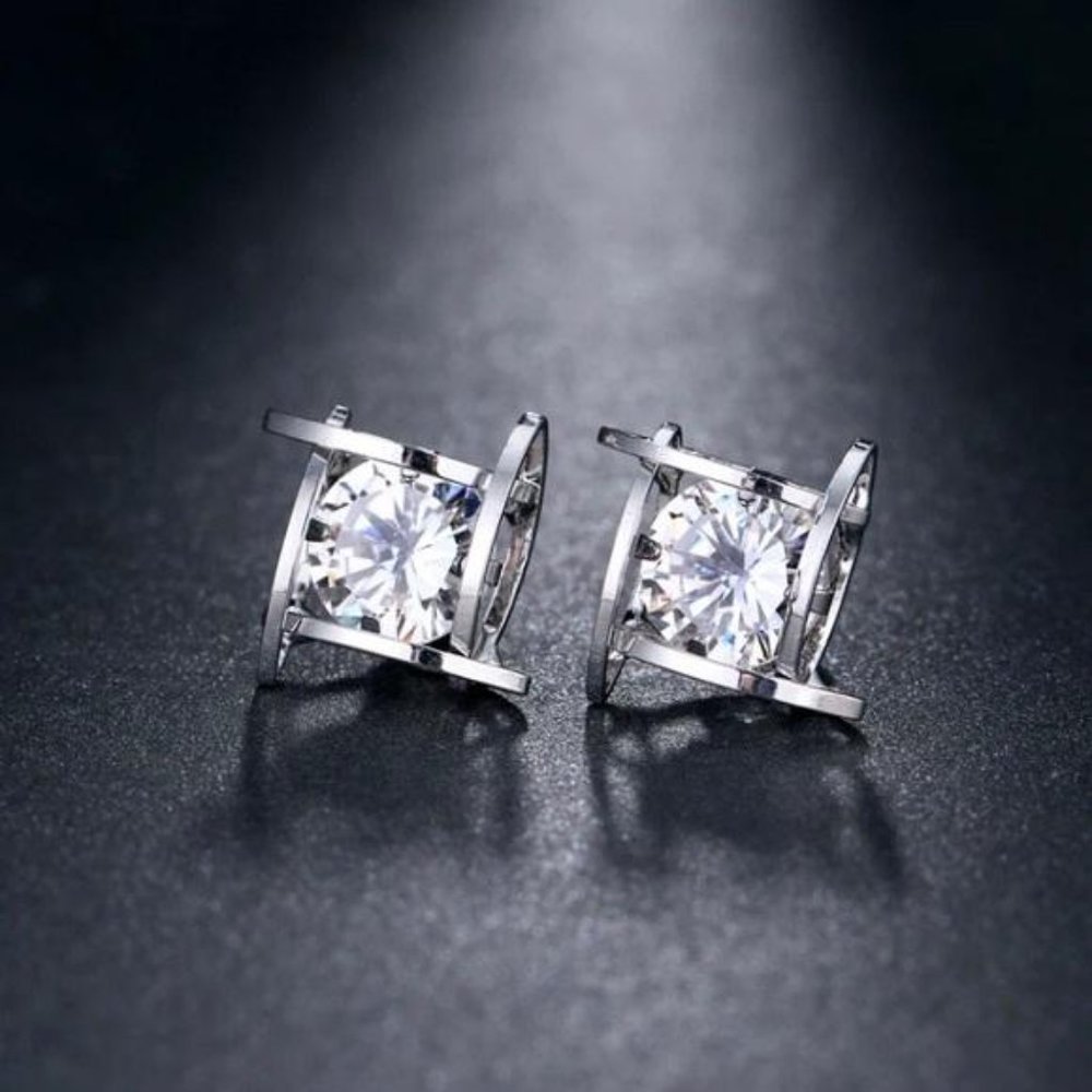 New.Silver 3D Cage  Stud Earrings, beautiful Earrings, cute Earrings - Picture 8 of 8
